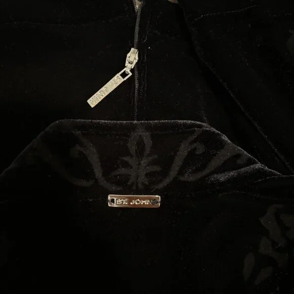 St. John Sport Zip Jacket Black Damask Detail - Size L - Picture 5 of 6